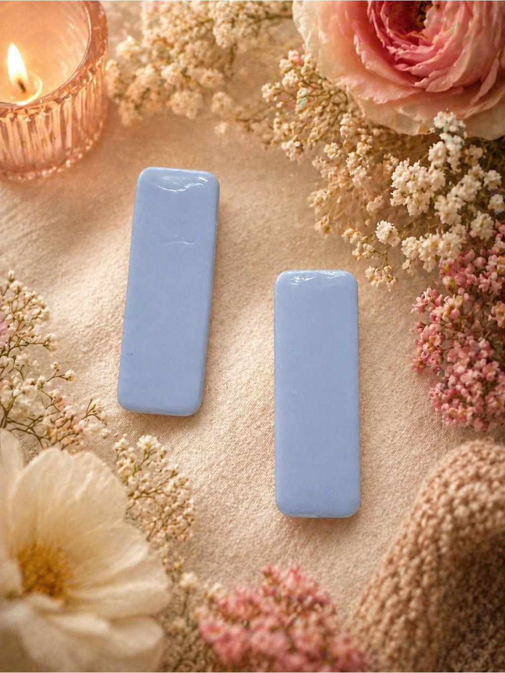 Sky Blue Rectangular Handmade Polymer Clay Earrings
